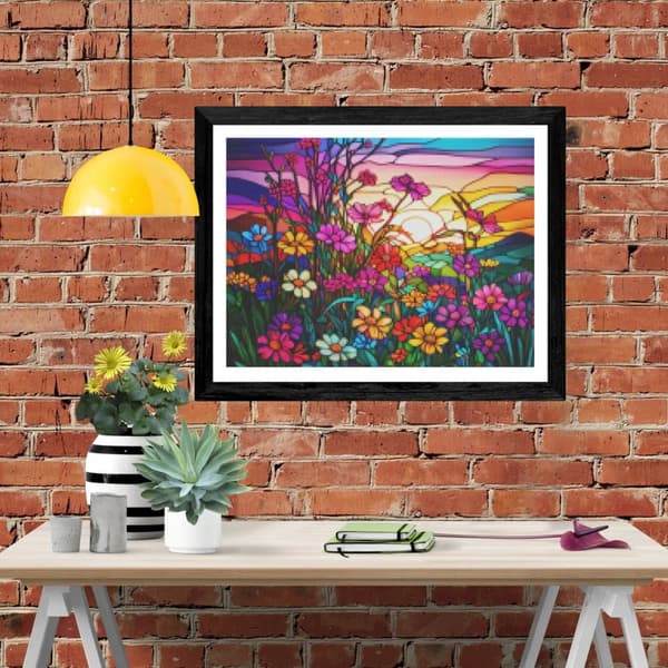 Bomclap Diamond Painting – DIY 5D Diamantmålning, 30x40cm, Färgsprakande Glasmåleri av Blommor och Solnedgång