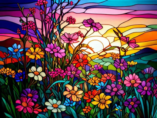 Bomclap Diamond Painting – DIY 5D Diamantmålning, 30x40cm, Färgsprakande Glasmåleri av Blommor och Solnedgång