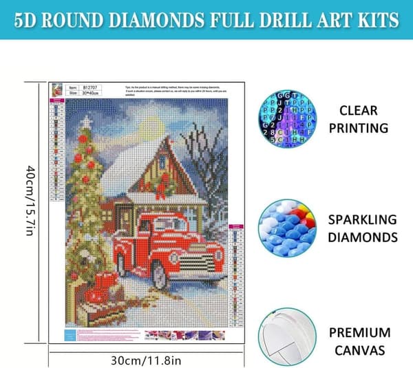 bomclap jule lastbil diamant kunst - 5d rød lastbil fuld boremaskine DIY kit 30x40 cm julepynt kunsthåndværk