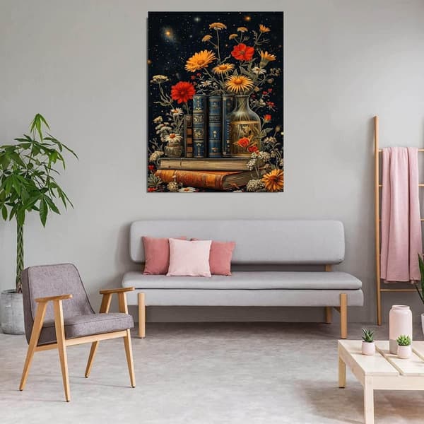 Bomclap 5D diamantmalerisæt til voksne - Bog Blomster Diamantkunst. Fuld Rund DIY Diamantmaleri med Blomster, Gem Art Boligindretning (30x40 cm)