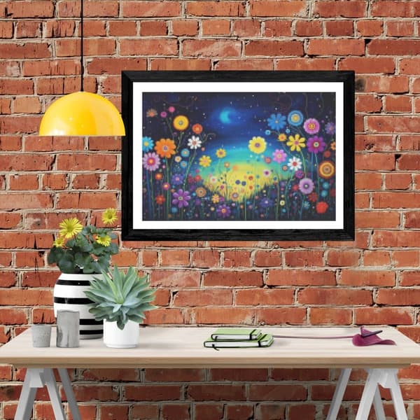Bomclap timanttimaalaus – DIY 5D timanttimaalaus, 30x40cm, värikkäitä kukkia yötaivaan alla