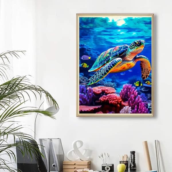bomclap havskildpadde diamantmaleri - 5d blå rund fuld boremaskine DIY kit 30x40 cm marine vægdekorationer
