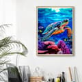 Miniatyrbillede 3 af 7: bomclap havskildpadde diamantmaleri - 5d blå rund fuld boremaskine DIY kit 30x40 cm marine vægdekorationer