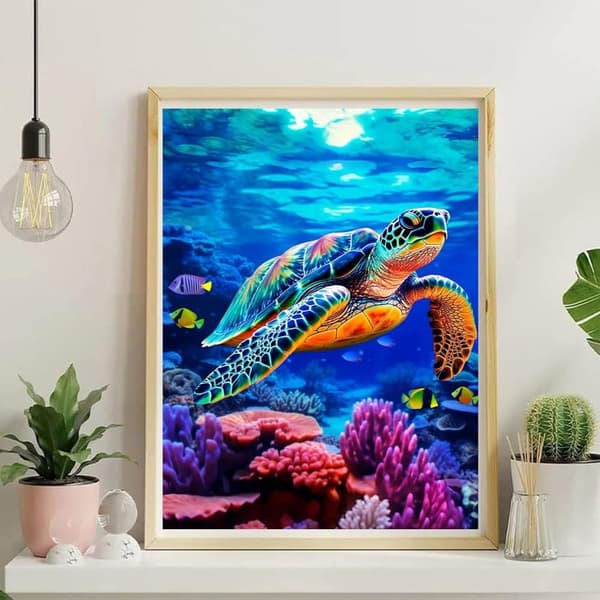 bomclap havskildpadde diamantmaleri - 5d blå rund fuld boremaskine DIY kit 30x40 cm marine vægdekorationer