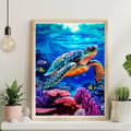 Miniatyrbillede 4 af 7: bomclap havskildpadde diamantmaleri - 5d blå rund fuld boremaskine DIY kit 30x40 cm marine vægdekorationer