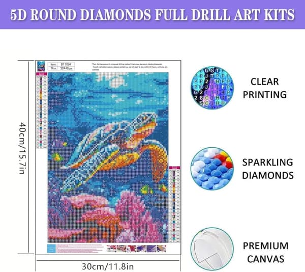 bomclap havskildpadde diamantmaleri - 5d blå rund fuld boremaskine DIY kit 30x40 cm marine vægdekorationer