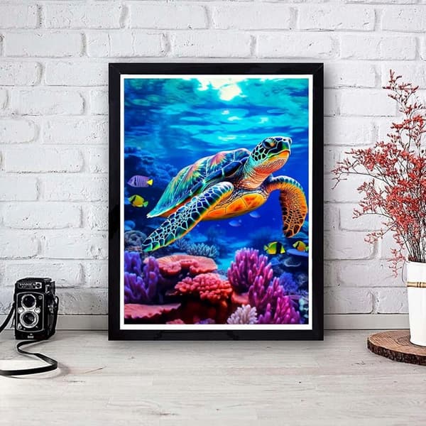 bomclap havskildpadde diamantmaleri - 5d blå rund fuld boremaskine DIY kit 30x40 cm marine vægdekorationer