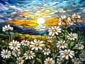 Miniatyrbillede 1 af 5: Bomclap diamantmaleri – DIY 5D diamantmaleri, 30x40cm, solnedgangsglasmaleri med lignende kamille