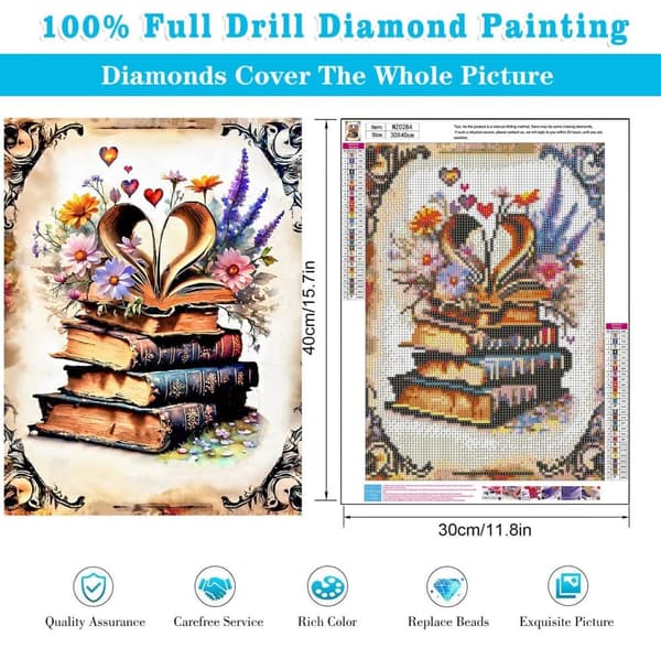 Bomclap 5D diamantmalingssæt til voksne - bøgeblomster. DIY fuld rund diamantmaleri med retro ædelsten kunstprikker, boligindretning til væg