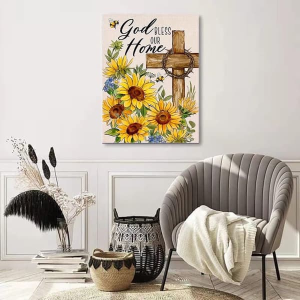 Bomclap Sunflower Cross Diamond Art Kit Voksne – Fuld Drill 5D DIY Diamond Dots! Perlekunst, Indretning af Hjemmeværelset