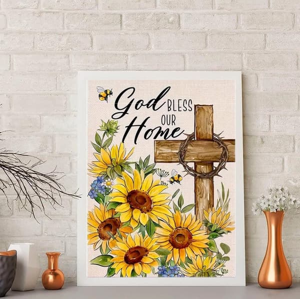 Bomclap Sunflower Cross Diamond Art Kit Voksne – Fuld Drill 5D DIY Diamond Dots! Perlekunst, Indretning af Hjemmeværelset
