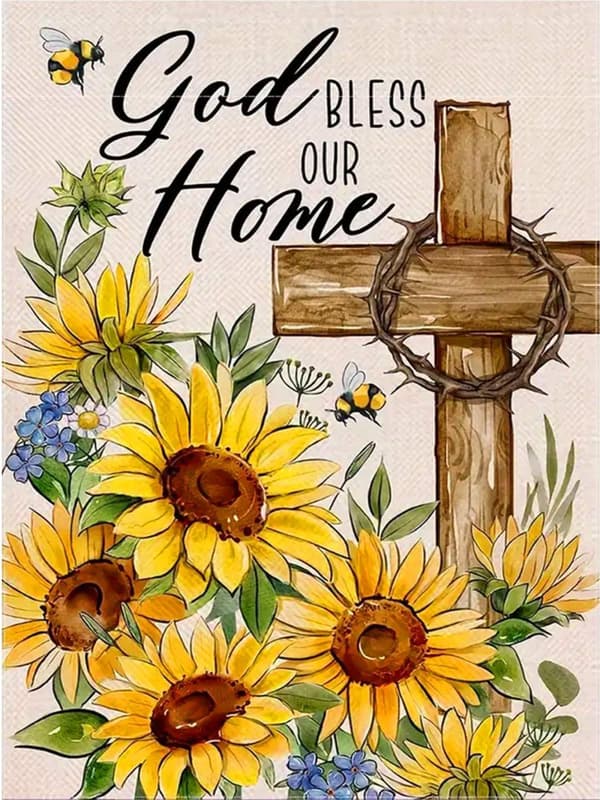 Bomclap Sunflower Cross Diamond Art Kit Voksne – Fuld Drill 5D DIY Diamond Dots! Perlekunst, Indretning af Hjemmeværelset