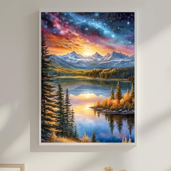 Bomclap Maastopyyntö Diamanttiaset Aikuille - Täydellinen Drill, Vuoristo järvi taivas maiseman diamantti maalaus. Kristalli rhinestone Gem Art, DIY -
