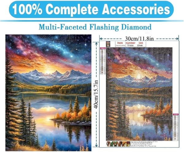 Bomclap Maastopyyntö Diamanttiaset Aikuille - Täydellinen Drill, Vuoristo järvi taivas maiseman diamantti maalaus. Kristalli rhinestone Gem Art, DIY -