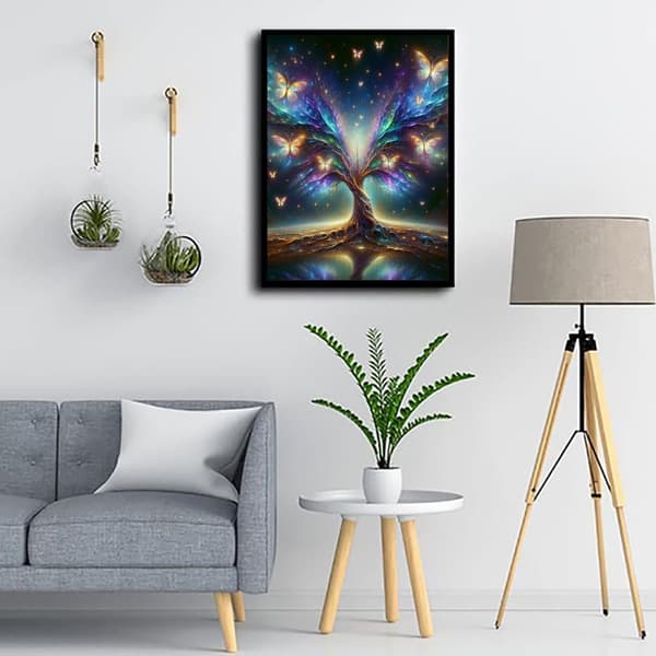 Bomclap Diamantmaleri – DIY 5D Diamantmaleri, 30x40cm, Magisk Verdenstræ med Farverige Sommerfugle