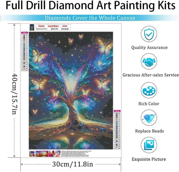 Bomclap Diamantmaleri – DIY 5D Diamantmaleri, 30x40cm, Magisk Verdenstræ med Farverige Sommerfugle