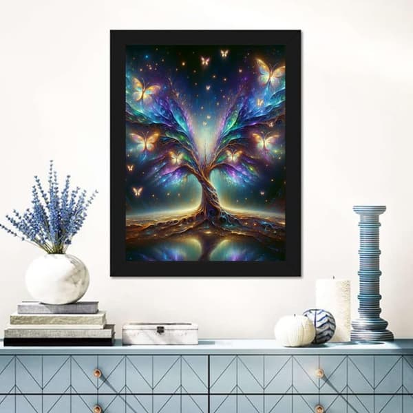 Bomclap Diamantmaleri – DIY 5D Diamantmaleri, 30x40cm, Magisk Verdenstræ med Farverige Sommerfugle