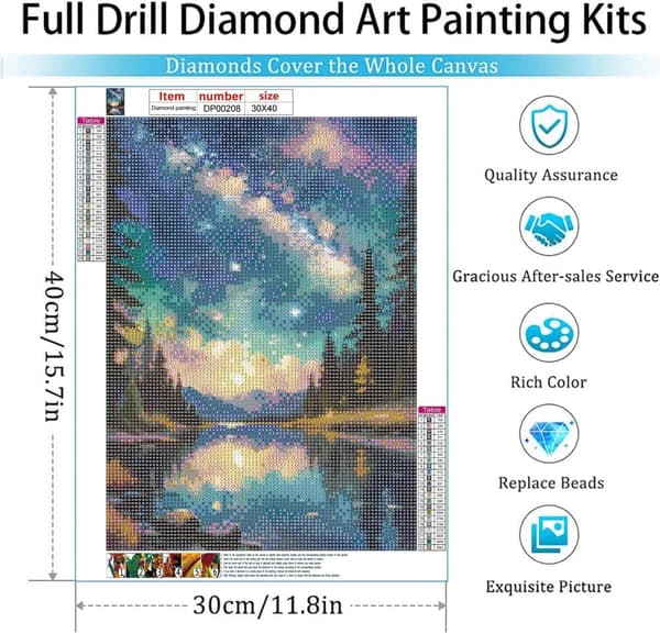 Bomclap Diamantmaleri – DIY 5D Diamantmaleri, 30x40cm, Magiske Nattescener med Stjerneskyer over Bergsö