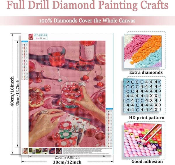 Bomclap Pink Diamond Art Begynder - 5D Fuld Drill Blomster DIY Kit 30x40 cm Vægdekoration Håndværksgave