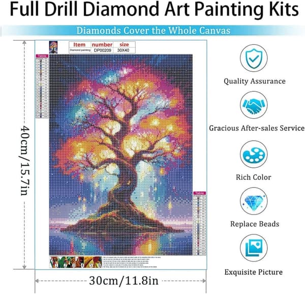 Bomclap timanttimaalaus – DIY 5D timanttimaalaus, 30x40cm, salaperäinen säteilevä maailmanpuu veden päällä