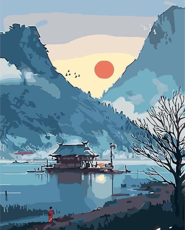 Bomclap Diamond Painting - DIY 5D Diamond Painting, 30x40cm, Serenating Traditionsell på vand under solnedgang