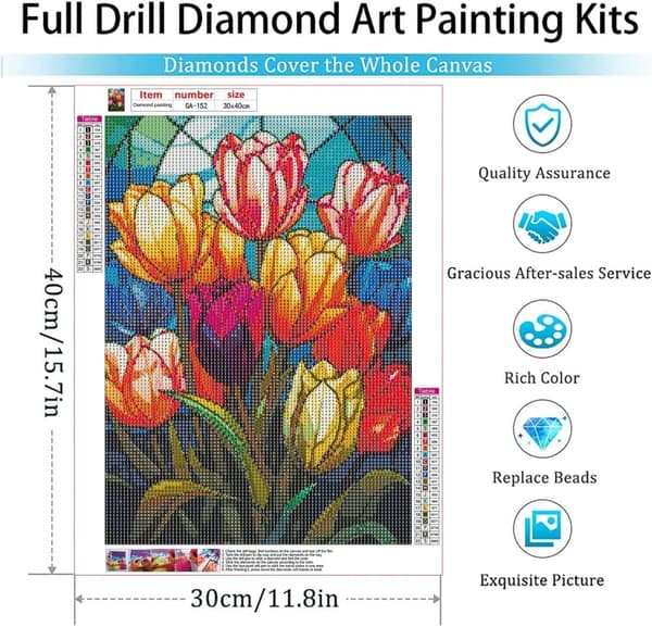 Bomclap Diamond Painting – DIY 5D Diamantmålning, 30x40cm, Färgsprakande Glasmåleri av Tulpaner