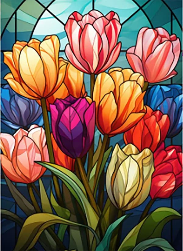 Bomclap Diamond Painting – DIY 5D Diamantmålning, 30x40cm, Färgsprakande Glasmåleri av Tulpaner