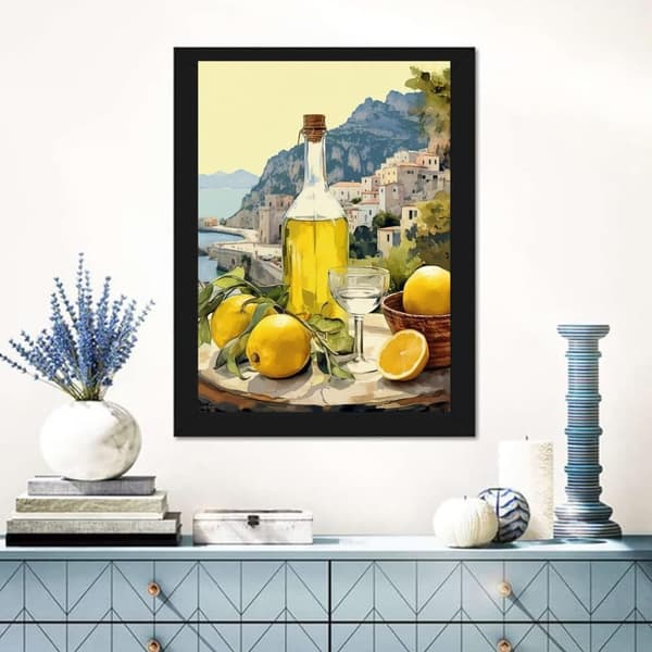 Bomclap timanttimaalaus – DIY 5D timanttimaalaus, 30x40cm, aurinkoinen Välimeren aihe: sitruunat, oliiviöljy ja rannikkokylä