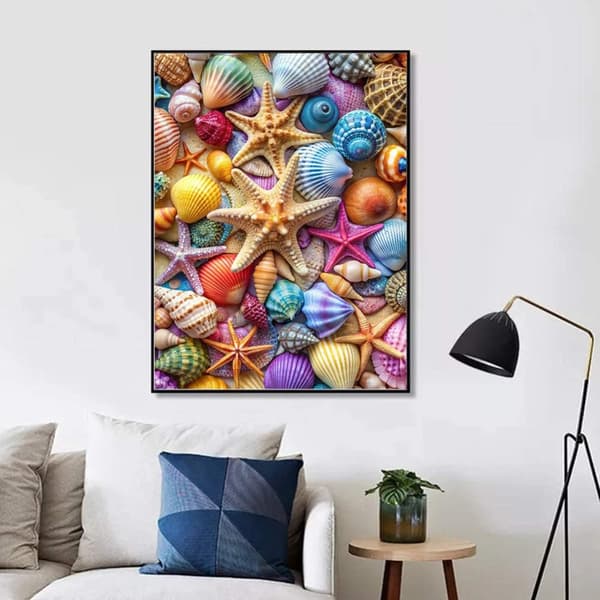 Bomclap Diamond Art Kit for Voksne - 5D Farverige Skaller og Stjerneskud, DIY Full Drill Kit for Begyndere. Premium Gem Dots, Hjemmevægdecor