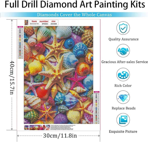 Bomclap Diamond Art Kit for Voksne - 5D Farverige Skaller og Stjerneskud, DIY Full Drill Kit for Begyndere. Premium Gem Dots, Hjemmevægdecor