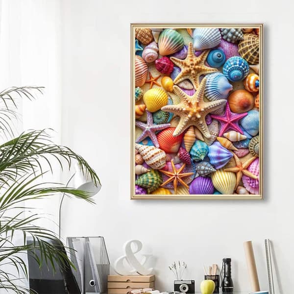 Bomclap Diamond Art Kit for Voksne - 5D Farverige Skaller og Stjerneskud, DIY Full Drill Kit for Begyndere. Premium Gem Dots, Hjemmevægdecor