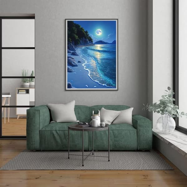 Bomclap Diamond Art Kit aikuisille - 5D Beach Moon, DIY täysi porasarja aloittelijoille. Ensiluokkaiset jalokivipisteet, kodin seinäkoristelu, lahja