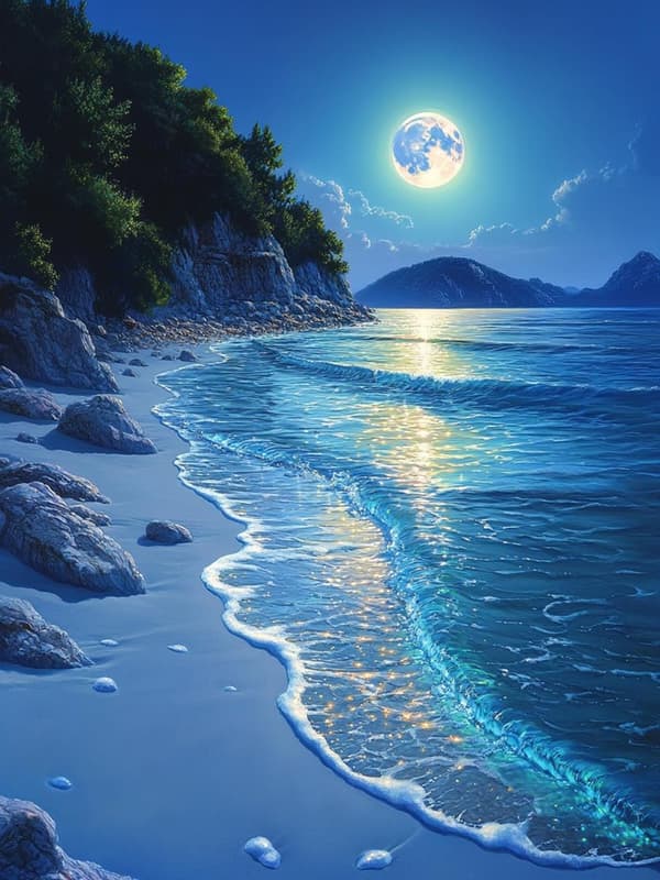 Bomclap Diamond Art Kit aikuisille - 5D Beach Moon, DIY täysi porasarja aloittelijoille. Ensiluokkaiset jalokivipisteet, kodin seinäkoristelu, lahja