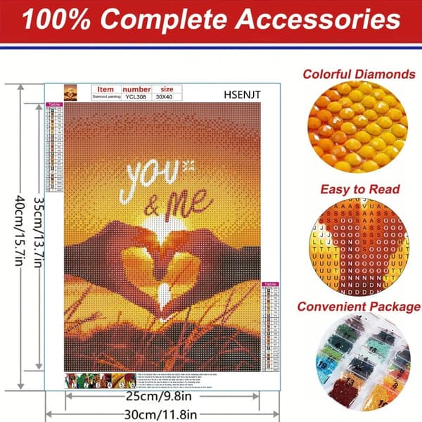 Bomclap You and Me Diamond Art Kit Voksne – 5D Full Round Drill Diamond Dots! Elsker maleri med runde diamanter, hjem vægdekoration (30x40cm)