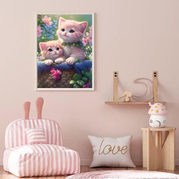 Bomclap Katter Diamantkonst Kit Vuxna – Blommor DIY 5D Diamantart. Diamantmålning, Dekoration med Diamanter för Hemvägg (30x40cm)
