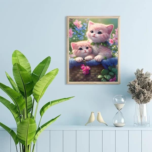 Bomclap Katter Diamantkonst Kit Vuxna – Blommor DIY 5D Diamantart. Diamantmålning, Dekoration med Diamanter för Hemvägg (30x40cm)