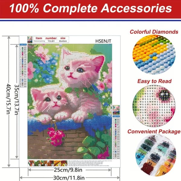 Bomclap Katter Diamantkonst Kit Vuxna – Blommor DIY 5D Diamantart. Diamantmålning, Dekoration med Diamanter för Hemvägg (30x40cm)