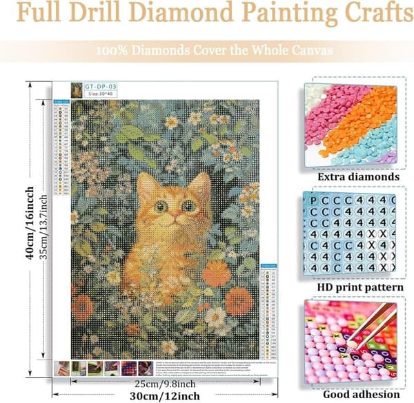 Bomclap Katt Diamantkonst Nybörjare - 5D Full Drill 30x40 cm DIY Hemslöjdskit Kattdesign Väggdekoration
