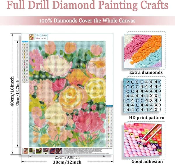 Bomclap Rosa Blomster Diamantmålning - 5D Rund Full Drill Botanisk Konst 30x40 cm Elegant Hemslöjd