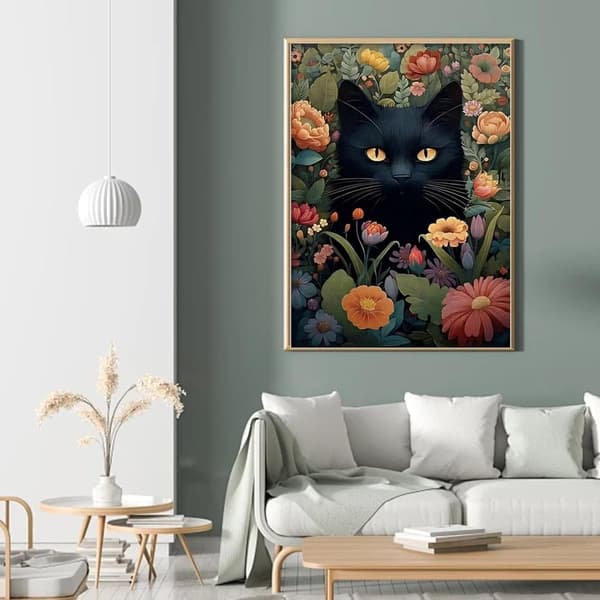 Bomclap Svart Katt Diamantkonst - 5D Full Drill Mystisk Katt 30x40 cm Väggdekoration DIY Hemslöjd