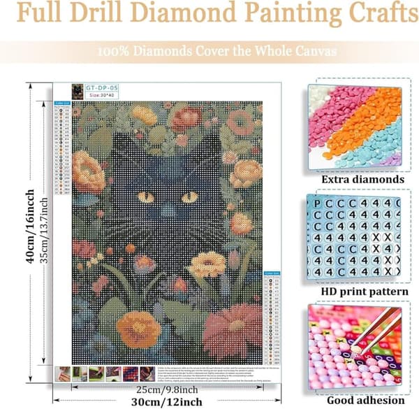 Bomclap Svart Katt Diamantkonst - 5D Full Drill Mystisk Katt 30x40 cm Väggdekoration DIY Hemslöjd