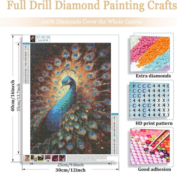 Bomclap Påfugl Diamantmaleri Begynder - 5D Fjerdragt Fuld Drill 30x40 cm Eksotisk Vægkunst