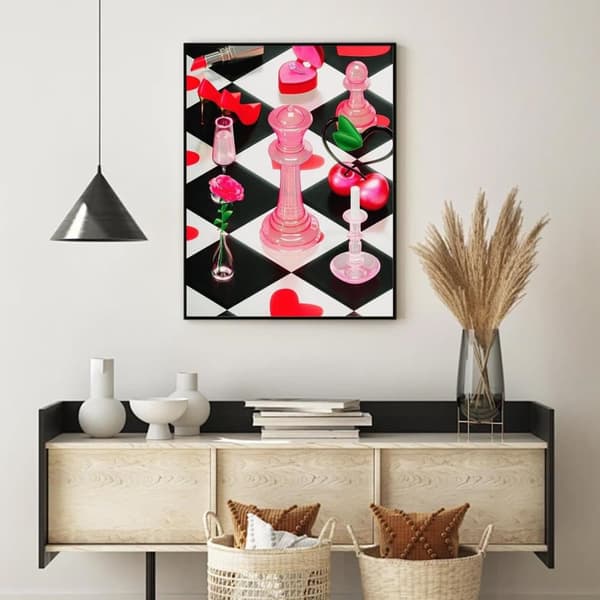 Bomclap Pink Skakbræt Diamantmaleri - 5D Full Drill Moderne Kunst 30x40 cm Unik Vægdekoration