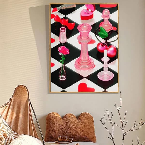 Bomclap Pink Skakbræt Diamantmaleri - 5D Full Drill Moderne Kunst 30x40 cm Unik Vægdekoration