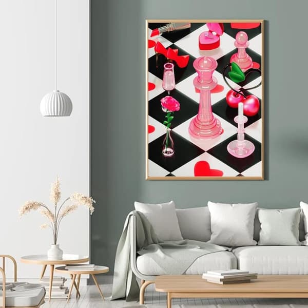 Bomclap Pink Skakbræt Diamantmaleri - 5D Full Drill Moderne Kunst 30x40 cm Unik Vægdekoration