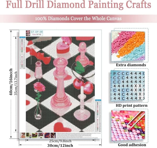 Bomclap Pink Skakbræt Diamantmaleri - 5D Full Drill Moderne Kunst 30x40 cm Unik Vægdekoration
