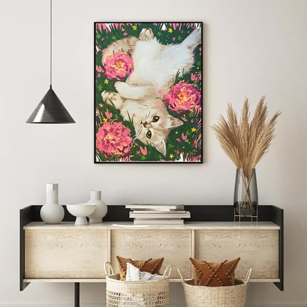 Bomclap White Cat Diamond Art - 5D Full Drill Elegant Cat 30x40 cm minimalistinen seinäkoriste