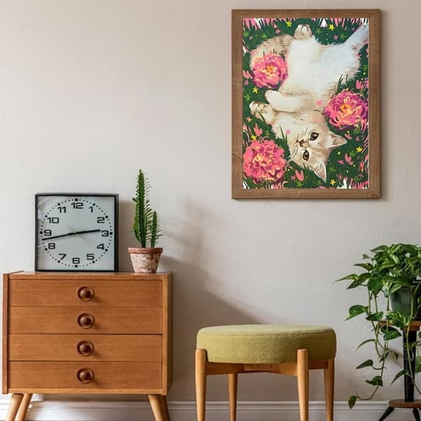 Bomclap White Cat Diamond Art - 5D Full Drill Elegant Cat 30x40 cm minimalistinen seinäkoriste