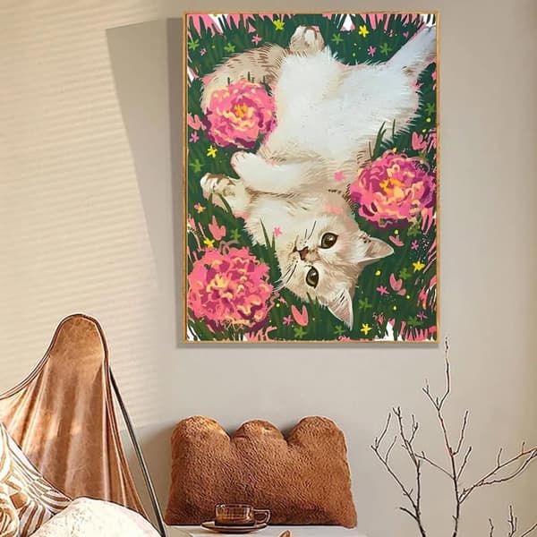 Bomclap White Cat Diamond Art - 5D Full Drill Elegant Cat 30x40 cm minimalistinen seinäkoriste