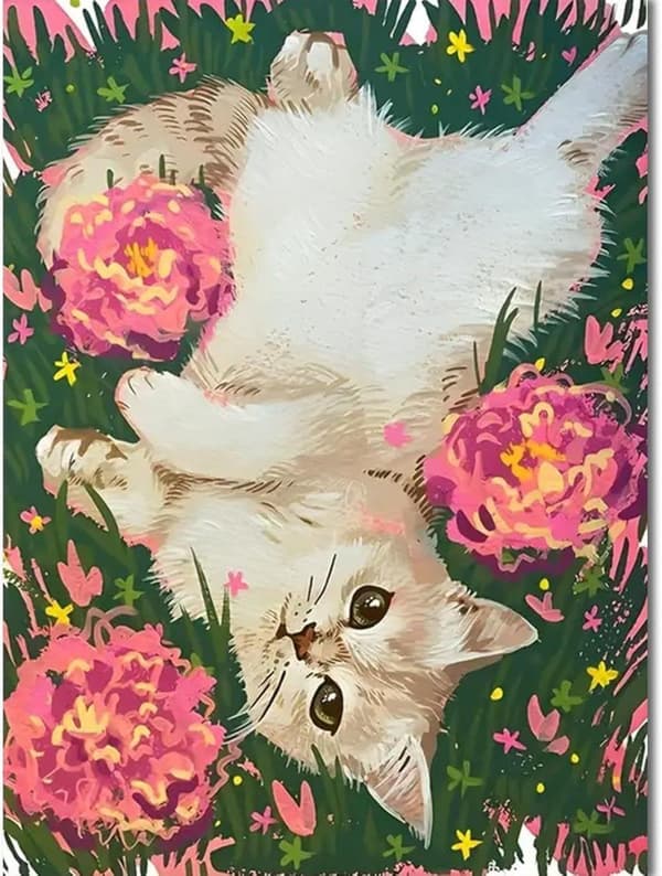Bomclap White Cat Diamond Art - 5D Full Drill Elegant Cat 30x40 cm minimalistinen seinäkoriste